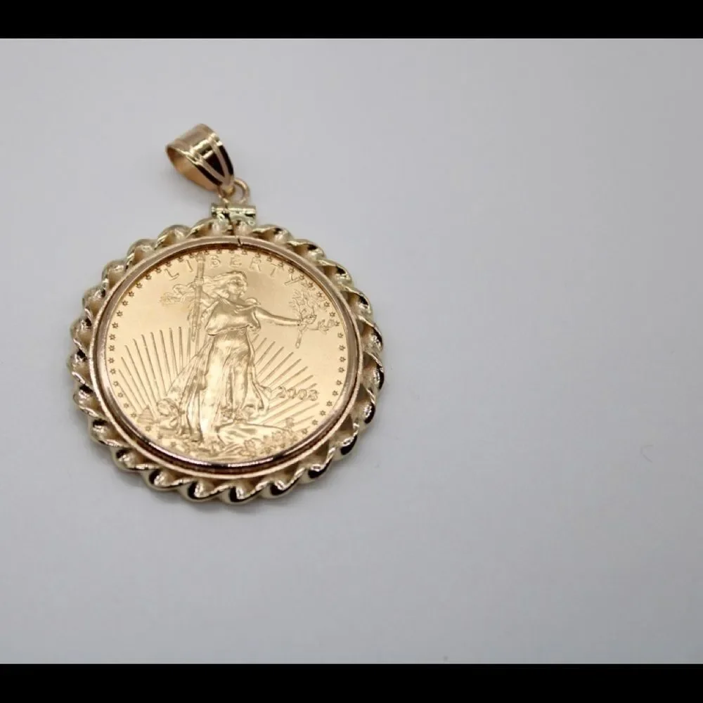 14k Twisted Wire Polished Screw Top Bezel With 1/2 ounce American Eagle Coin